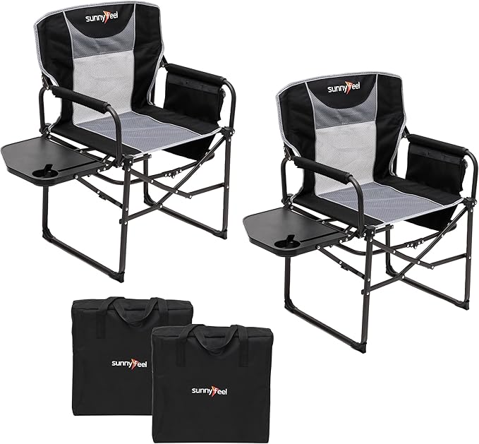 SUNNYFEEL Camping Directors Chair, Heavy Duty,Oversized Portable Folding Chair with Side Table, Pocket for Beach, Fishing,Trip,Picnic,Lawn,Concert Outdoor Foldable Camp Chairs by SunnyFeelCamping