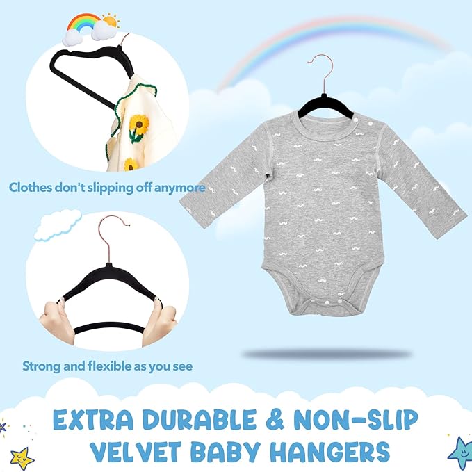 HOUSE DAY Velvet Baby Hangers for Closet, Kids Hangers Velvet 60 Pack, Non Slip - Image 3