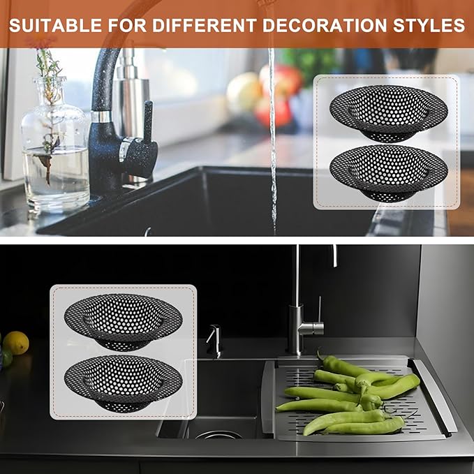 2 Pcs Black Stainless Steel Mesh Sink Drain Strainer, 4.45" Top/2.95" Kitchen - Image 5