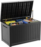 281 Gallon Outdoor Storage Box Waterproof, Large Resin Patio Deck Boxes, Lockable Outdoor Storage Container for Patio Furniture, Garden, and Pool Tools (281 Gallon, Black) by MAIUSCOLI