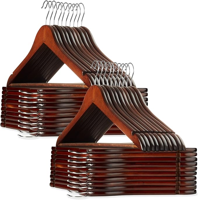 Casafield - 40 Walnut Wooden Suit Hangers - Premium Lotus Wood by Casafield