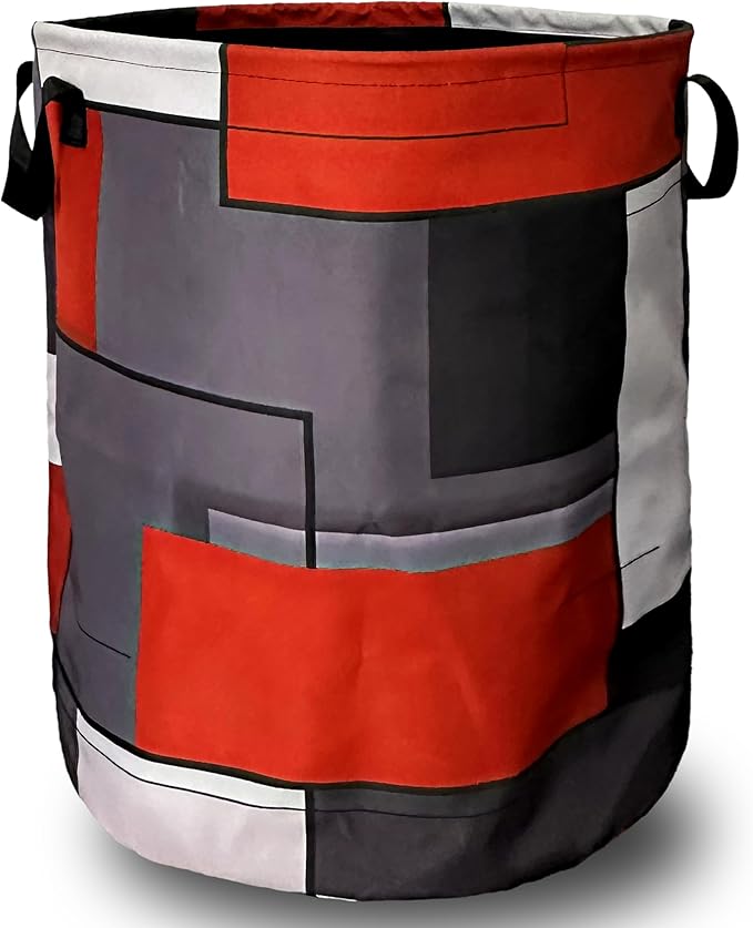 Red Grey Geometry Laundry Basket Foldable by SELIONLIKN