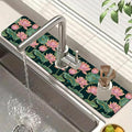 Lotus Pond Pattern Kitchen Sink Splash Guard Faucet Mat Lotus Flowers Leaves by Unknown