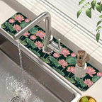 Lotus Pond Pattern Kitchen Sink Splash Guard Faucet Mat Lotus Flowers Leaves by Unknown