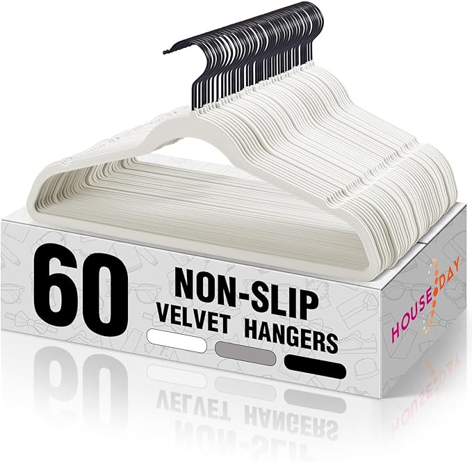HOUSE DAY White Velvet Hangers 60 Pack, Non Slip Felt Hanger, Slim Velvet by HOUSEDAY