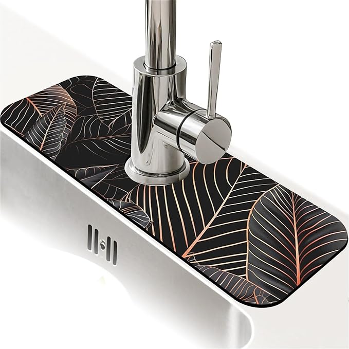 Kitchen Sink Splash Guard，Black cat hiding in jungle Faucet Mat Sink by ZHUZHISHAN