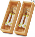Bamboo Kitchen Drawer Organizer Boxes – 9" x 3" Stackable Wood Silverware by LOCHANTIE