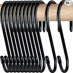 HiGift 24 Pack S Hooks for Hanging, 4-1/2 inch Large Black Vinyl Coated Metal S by HiGift
