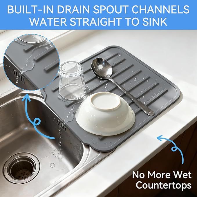 Silicone Dish Drying Mat for Kitchen Counter, Upgraded Extra Thick 1.1” - Image 2