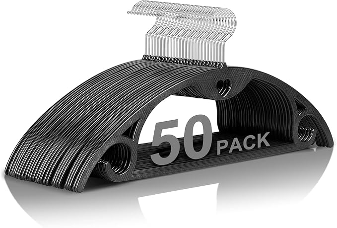 Plastic Hangers 50 Pack, TARANCH Black Clothes Hanger by TARANCH