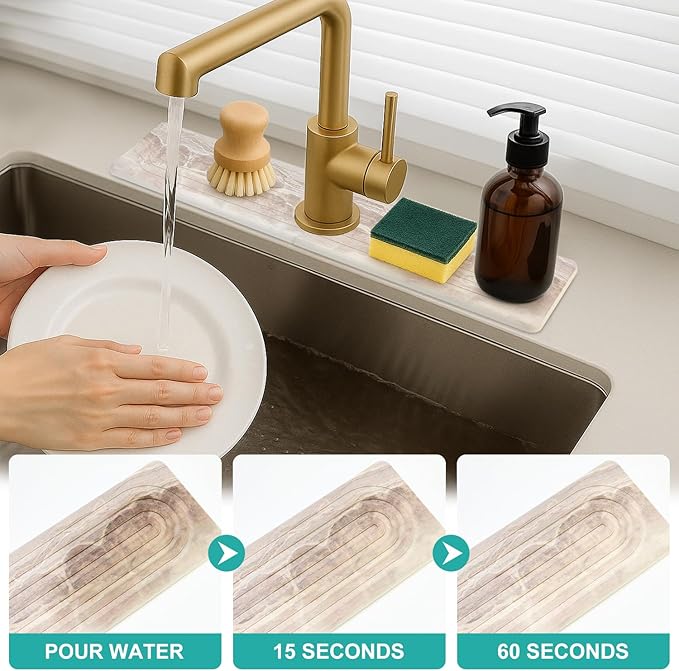 Diatomite Faucet Mat for Kitchen Sink Protector Stone Quick Dry Around Faucet - Image 2