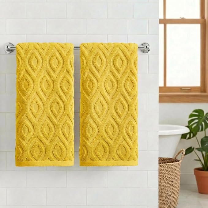 Artoid Mode 2 Pcs Yellow 3D Diamond Grid Jacquard Hand Towels - Image 2