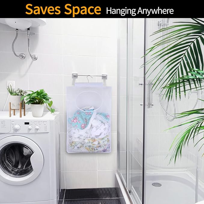 Breathable Mesh Laundry Hamper, Bringing Hooks Foldable Hanging Shower Caddy - Image 6
