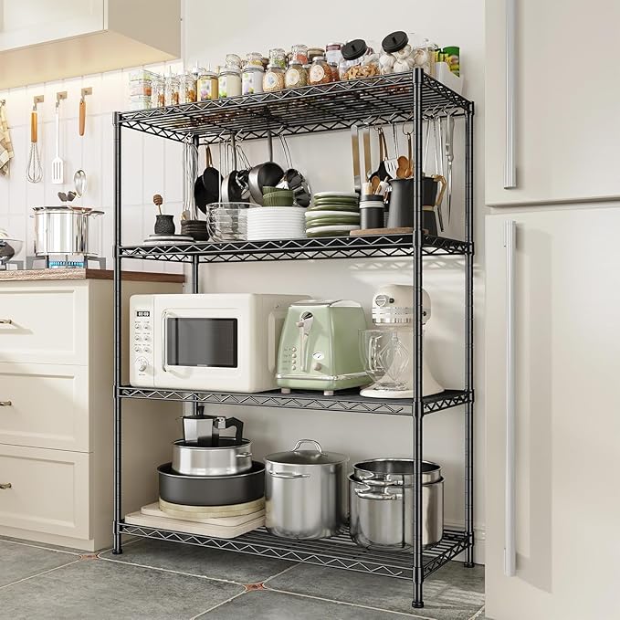 Xcity Storage Shelves, 4 Tier Heavy Duty Metal Shelving Unit with Wheels, 1600 LBS Capacity Adjustable Steel Wire Shelf Organizer for Pantry, Kitchen, Garage, 18" D x 36" W x 60" H, Black - Image 4