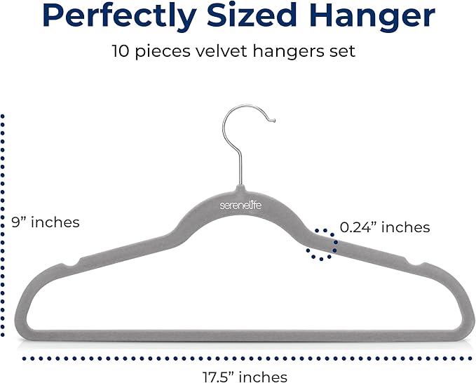 SereneLife 10-Pack Velvet Hangers – Non-Slip Clothes Hangers - Image 2