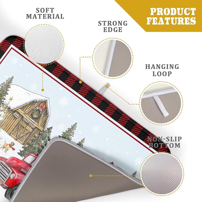 Giwawa Christmas Truck Dish Drying Mat 18x24 inch Large Winter Snowman Xmas - Image 4