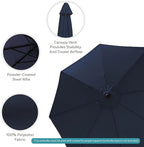 Sunnydaze Outdoor Patio Umbrella - Polyester Table Market Umbrella with Push-Button Tilt and Crank - 8 Sturdy Ribs - Navy Blue - 9ft - Image 4