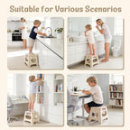 ACSTEP Folding Step Stool 11 Inch, Sturdy Plastic Foldable Step Stool for Kids & Adults, Non Slip Lightweight Collapsible Foot Stools Holds 300 lbs, Ideal for Kitchen, Bathroom, Outdoor, Khaki - Image 2