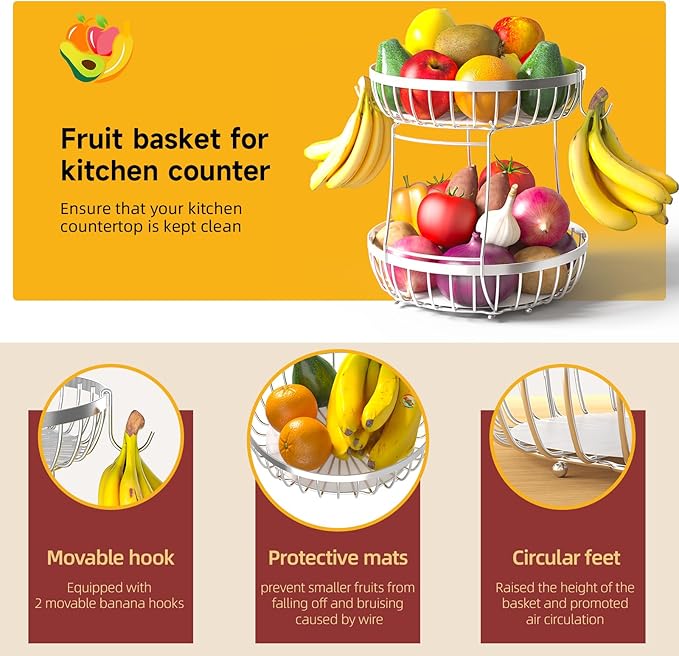 2 Tier Fruit Basket for Kitchen Counter - Image 3