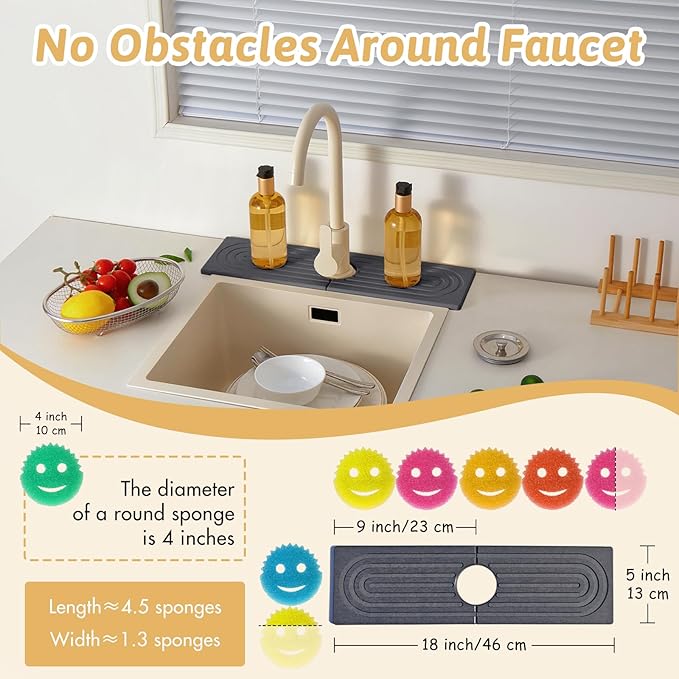 Diatomite Sink Mat around Faucet, Instant Dry Stone Sink Tray Cleaning Tools - Image 3