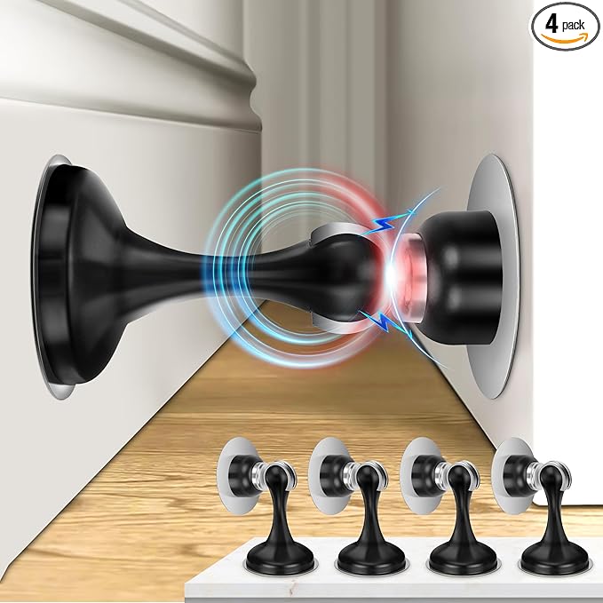 Magnetic Door Stoppers 4 Pack, Stainless Steel Door Stops by Profasion