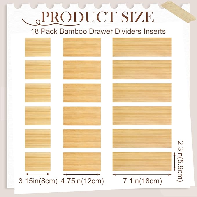18 Pack Bamboo Drawer Dividers Inserts 3 Sizes Adjustable - Image 2