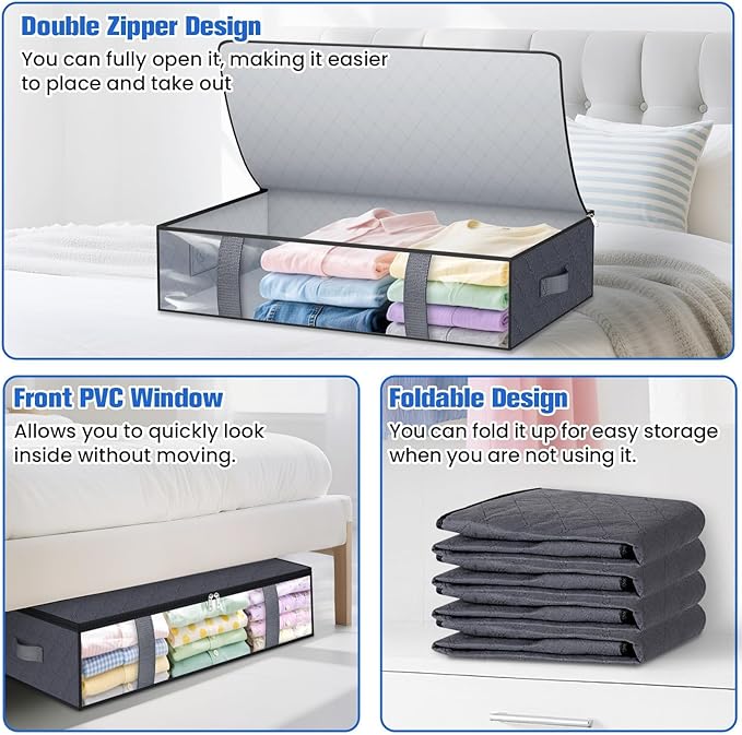 Under Bed Storage Containers, 8 Pack Blanket Storage Bags, Collapsible Storage - Image 4