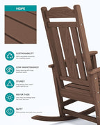 SERWALL Oversized Rocking Chair Set of 4 Outdoor, HDPE Outdoor Rocking Chair Set of 4, Coffee - Image 5