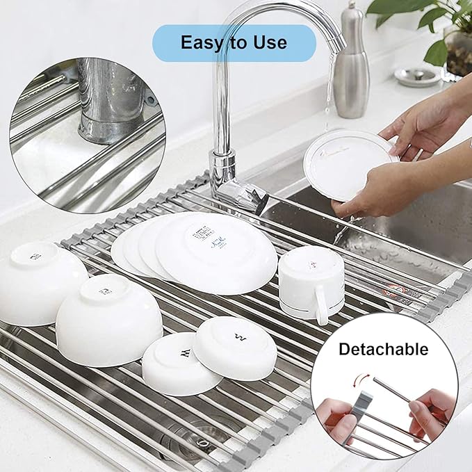 Searik Roll up Dish Drying Rack, Over The Sink Rolling Dish Drainer Rack - Image 4