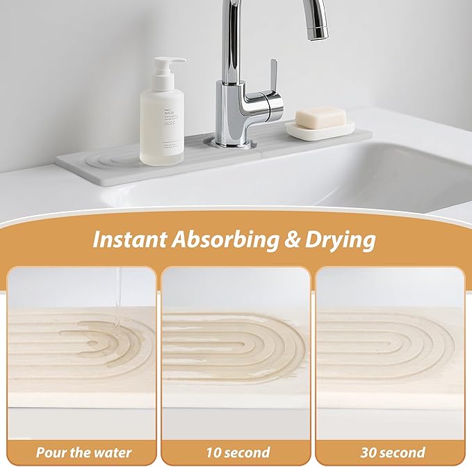 Kitchen Sink Faucet Mat, Diatomaceous Earth Quick Dry Sink Splashback Drying Mat - Image 4