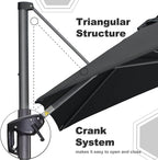 PURPLE LEAF 9' X 11.5' Square Cantilever Umbrella Patio Umbrella with Base Outdoor Umbrella Aluminum Offset with 360-degree Rotation for Garden Deck Pool Patio Black - Image 6