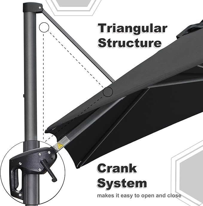 PURPLE LEAF 10' X 13' Square Cantilever Umbrella Patio Umbrella with Base Outdoor Umbrella Aluminum Offset with 360-degree Rotation for Garden Deck Pool Patio Black - Image 6