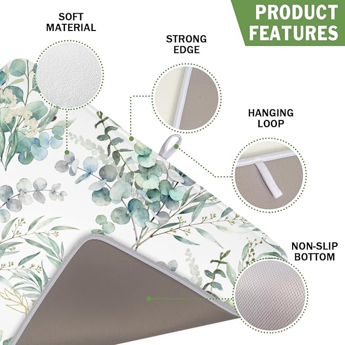Spring Sage Green Leaves Dish Drying Mat - Image 3