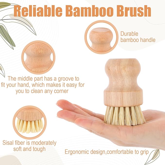 12 Packs Bamboo Scrub Brush for Dishes, Wooden Dish Scrubber for Pots, Pans & - Image 6