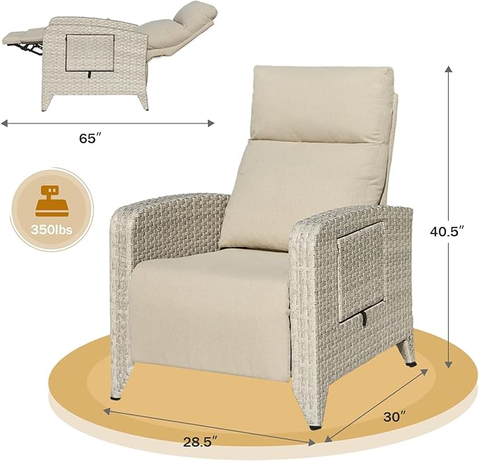 Outdoor Recliner Chairs Set of 2 Reclining Patio Chairs with Adjustable Back and Extended Footrest Wicker Rattan Recliner Chairs with Flip Table and Removable Cushion - Image 2