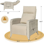 Outdoor Recliner Chairs Set of 2 Reclining Patio Chairs with Adjustable Back and Extended Footrest Wicker Rattan Recliner Chairs with Flip Table and Removable Cushion - Image 2