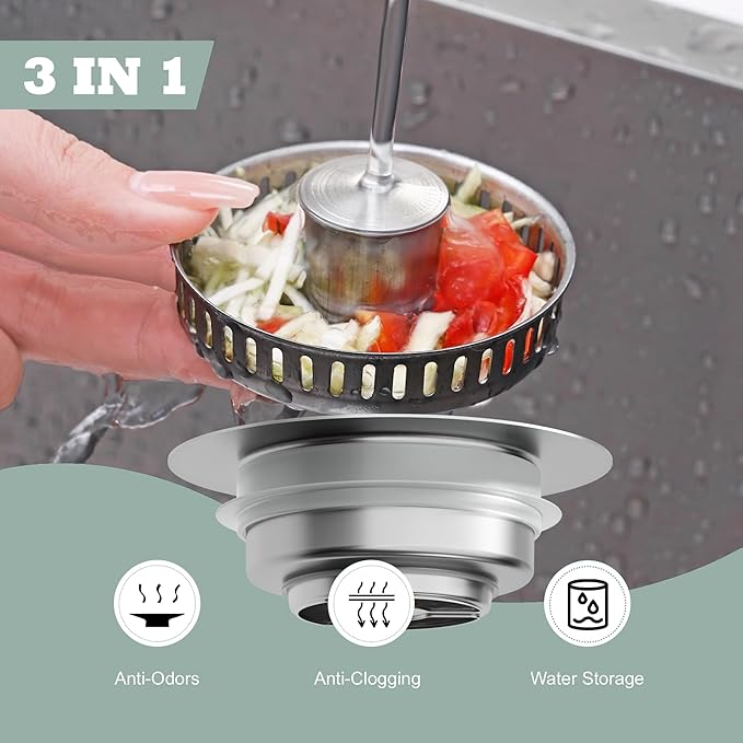 Kitchen Sink Drain Strainer 3 in 1, 304 Stainless Steel Pop Up Sink Stopper - Image 8