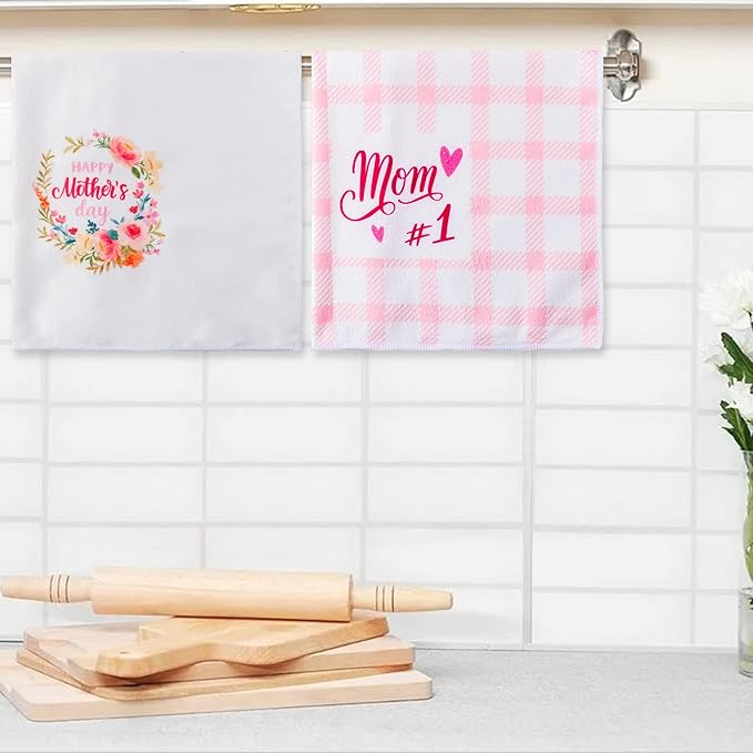 R HORSE 5Pcs Best Mom Kitchen Dish Towel Set Mother Pink Floral Absorbent - Image 5