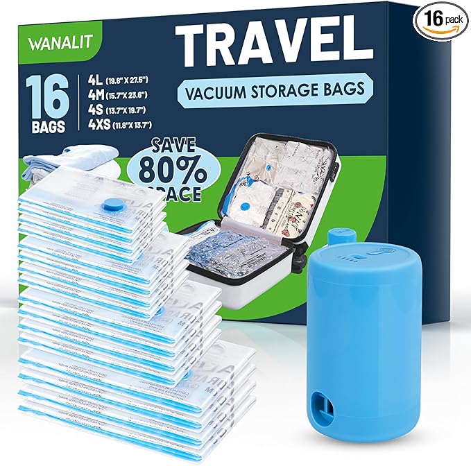Vacuum Storage Bags for Travel, 16 Pack Vacuum Seal Bags by WANALIT