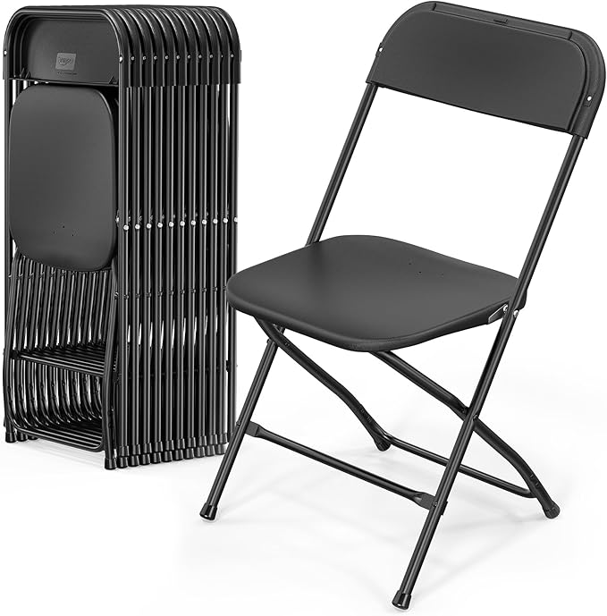 VINGLI 12 Pack Black Plastic Folding Chair, Indoor Outdoor Portable Stackable Commercial Seat with Steel Frame 350lb. Capacity for Events Office Wedding Party Picnic Kitchen Dining by VINGLI
