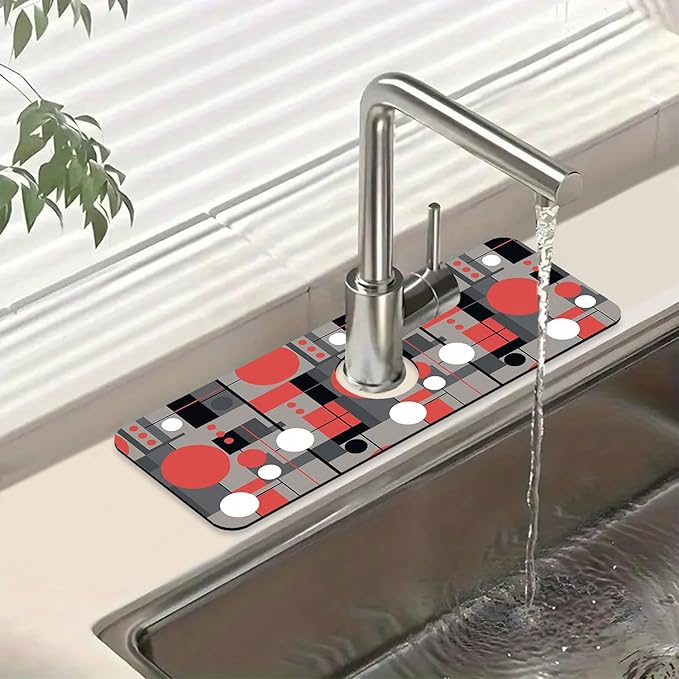 Abstract Geometric Sink Faucet Absorbing Mat Vintage Tile Super Absorbent Fast by Unknown