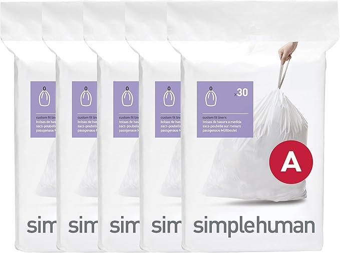 simplehuman Code A 150 Count, Dispenser Pack Custom Fit Liners, Drawstring by Simplehuman