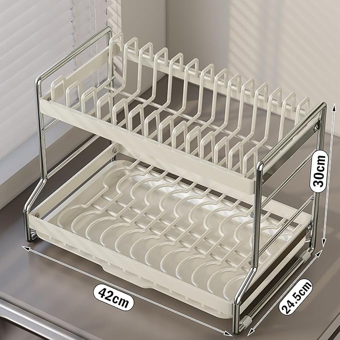 2 Tier Dish Drying Rack Dishes Organizer Rack Double Decker - Image 6