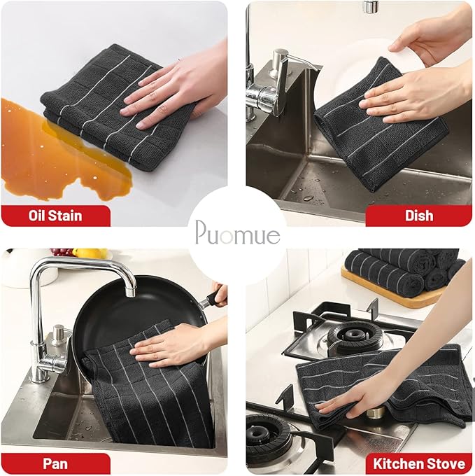 Microfiber Kitchen Towels and Dishcloths Set, 26 X 18 Inch and 12 X 12 Inch - Image 3