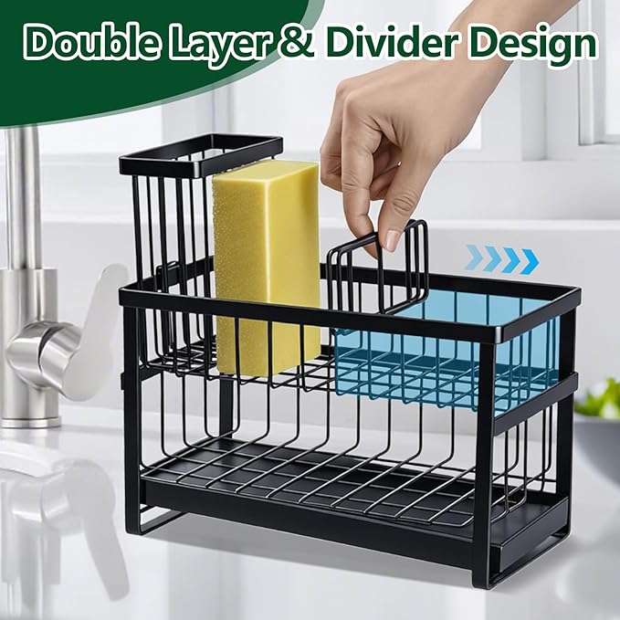 Sponge Holder for Kitchen Sink Organizer Caddy, 2 Tier Dish Brush Scrubber - Image 5