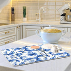 Tarity Blue Flowers White Dish Drying Mat - Image 6