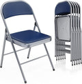 VINGLI 6 Pack Folding Chairs with Padded Seats, Metal Frame with Pu Leather Seat & Back, Capacity 350 lbs, Blue by VINGLI
