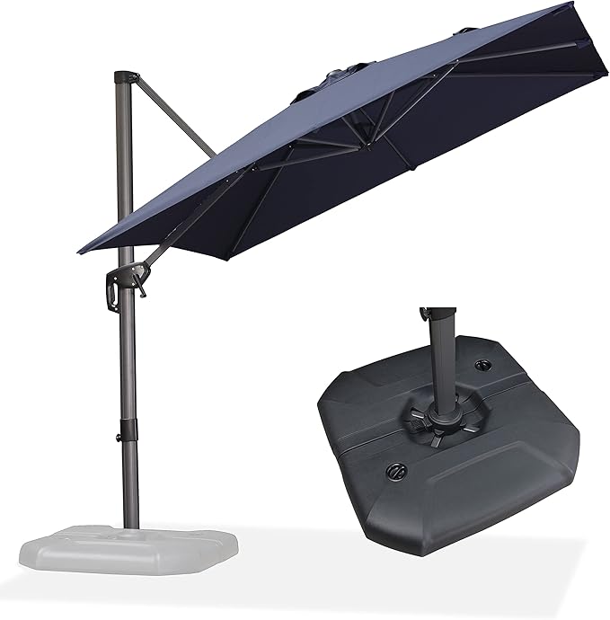 PURPLE LEAF 8 Feet Square Cantilever Umbrella Patio Umbrella with Base Outdoor Umbrella Aluminum Offset with 360-degree Rotation for Garden Deck Pool Patio, Navy Blue - Image 3