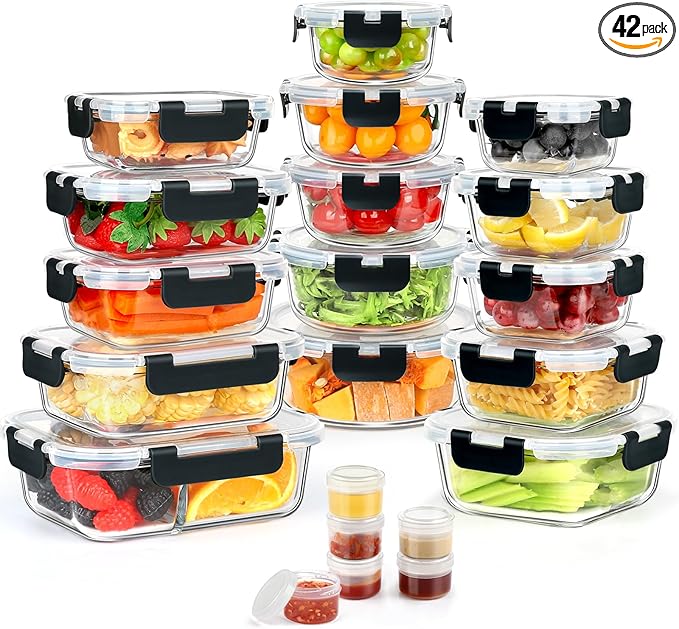 42pcs Glass Food Storage Containers by AMALEKO