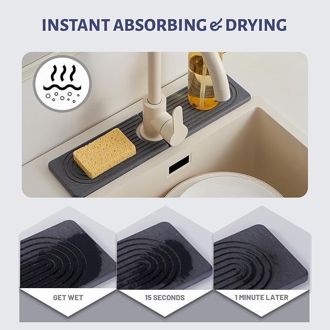 Stone Faucet Mat for Kitchen Sink，Super Absorbent Diatomite Fast Drying Stone - Image 3